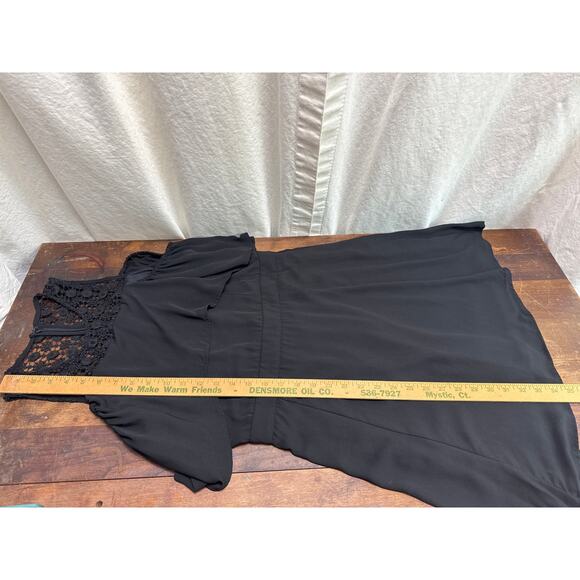 Women's Miami Black Dress Off The Shoulder Sleeves Lace Detail & Chiffon Large - Picture 8 of 11